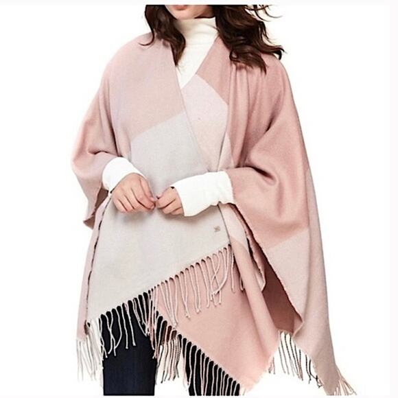 Soia & Kyo Pink Wrap Shawl Fringe Trim Woven Scarf Scarfigan - Picture 11 of 11